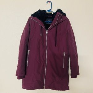 Zara Maroon Puffer Jacket with Black Accents